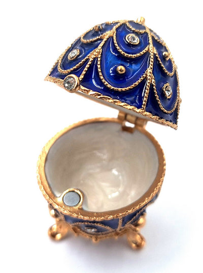 Exklusive Metall-Geschenkbox mit Kristallen in Fabergé-Ei-Form, Marineblau-Gold, 5,5x6,5 cm, personalisierbare Gravur  