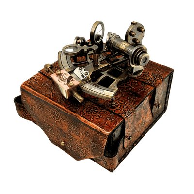 Retro-Sextant aus Messing im Lederetui - Elegantes Navigationsinstrument mit Gravurmöglichkeit - Ideales Geschenk für Liebhaber der Seefahrt und Geschichte - Maße 13x12x7 cm