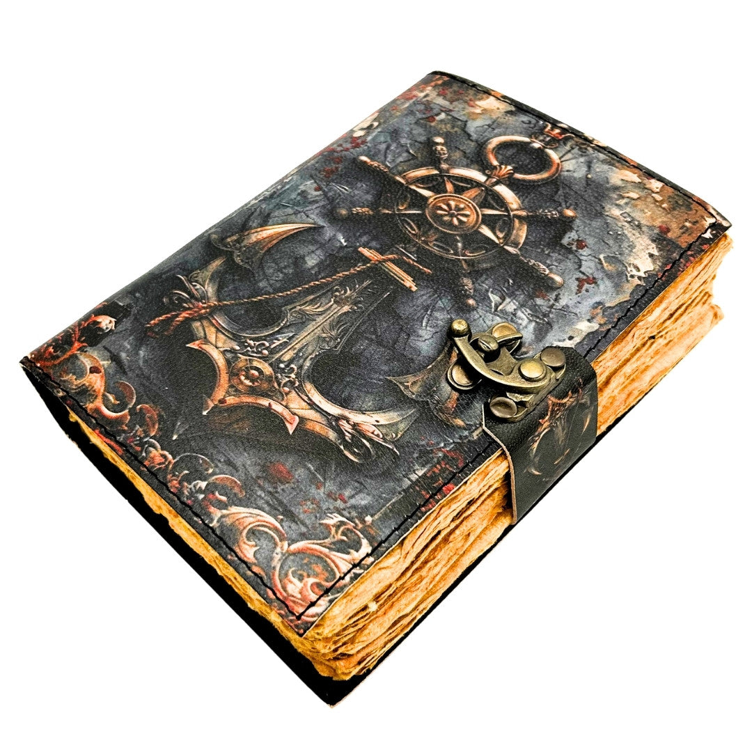 Retro-Maritim-Ledernotizbuch 200 Seiten mit Gravur-Personalisierung, ideal als Geschenk für Künstler und Reisende, aus natürlichem Ziegenleder, Vintage-Farbe, Maße 18 x 13 cm