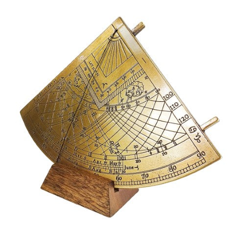 Messing-Sonnenuhr-Quadrant Gunter H39 mit Holzsockel, personalisierbare Gravur, ideales Geschenk für Astronomie-Liebhaber, Höhe 17 cm, elegante Geschenkverpackung