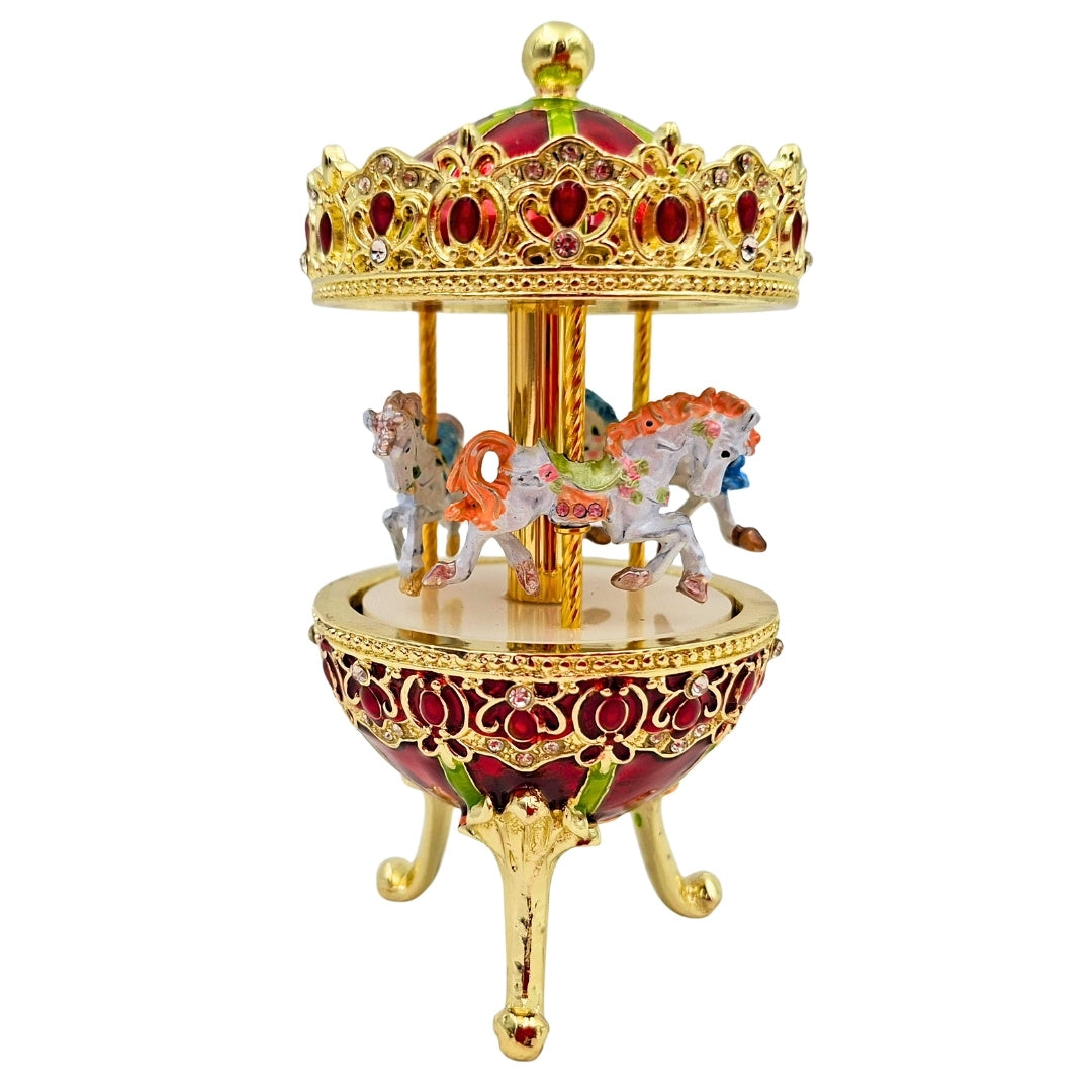 Musikspieluhr Karussell mit Gravur - Elegante Dekoration in Gold und Rot, 14 cm