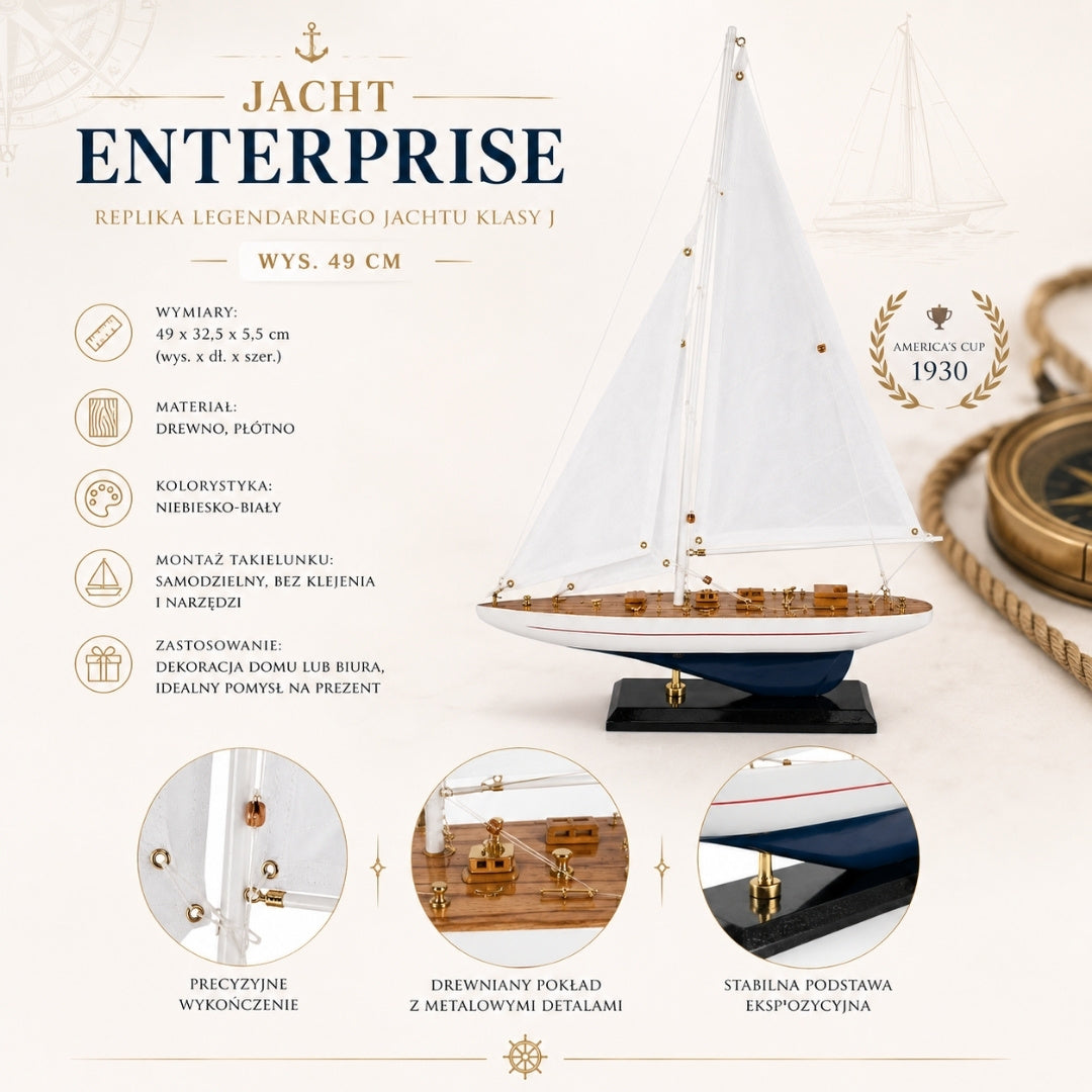 Holzmodell Segeljacht Enterprise 49 cm mit personalisierter Gravur