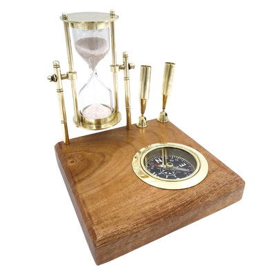 Retro-Schreibtisch-Set mit Sanduhr und Kompass