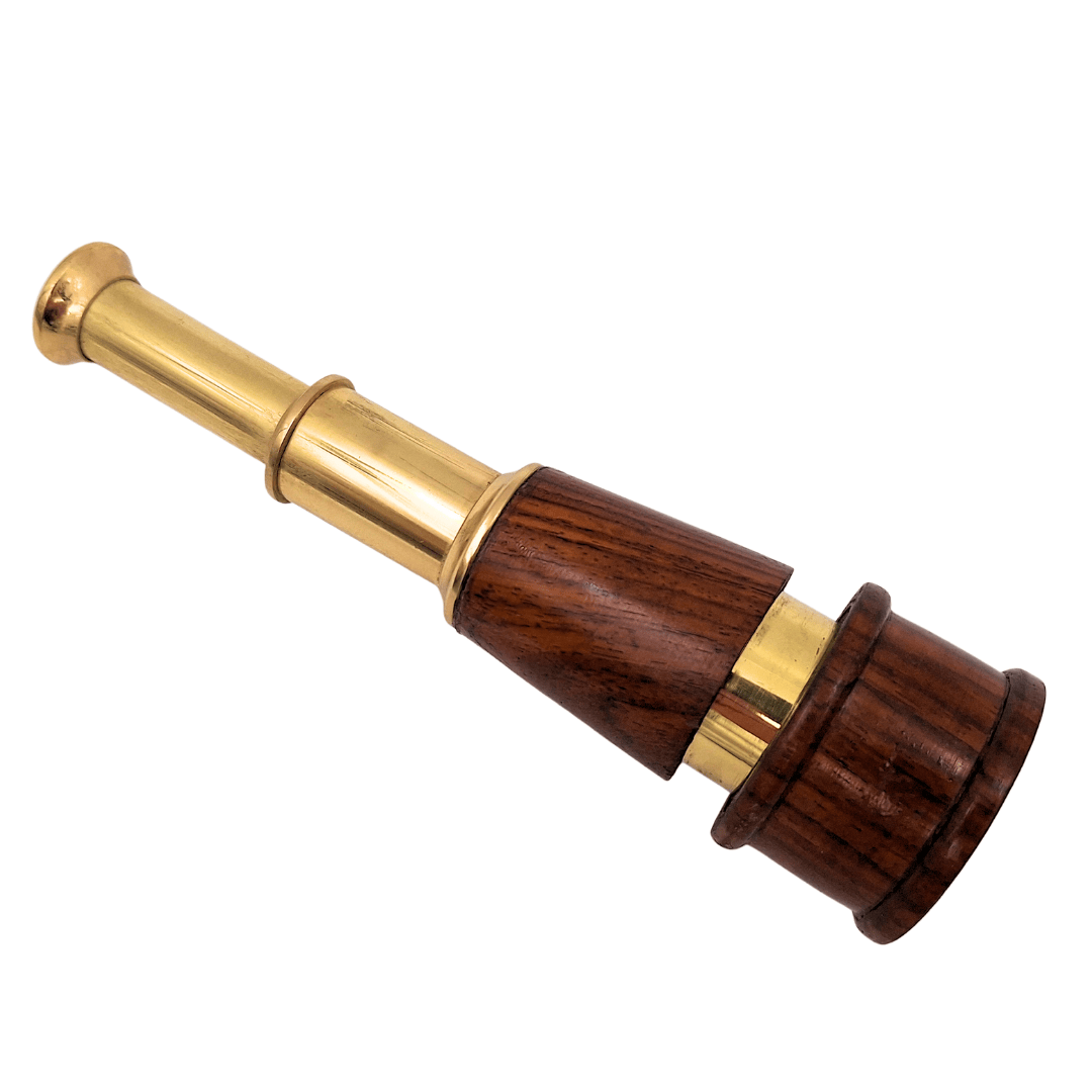 Retro Messing-Holz-Lunette HT021 mit Gravurmöglichkeit – Elegante Vintage- und Maritim-Dekoration als Geschenk, Länge 18 cm