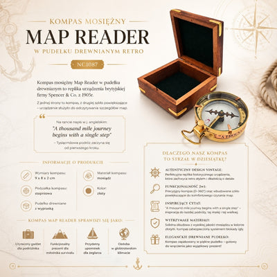Messing-Kompass Map Reader mit Gravur in Retro-Holzkiste