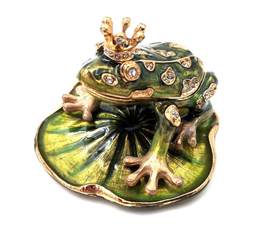 Exklusive Metall-Geschenkbox in Froschform mit Kristallen, dunkelgrün und gold, personalisierbare Gravur, ideales Geschenk, Maße 6,5x6,7x4,5 cm  