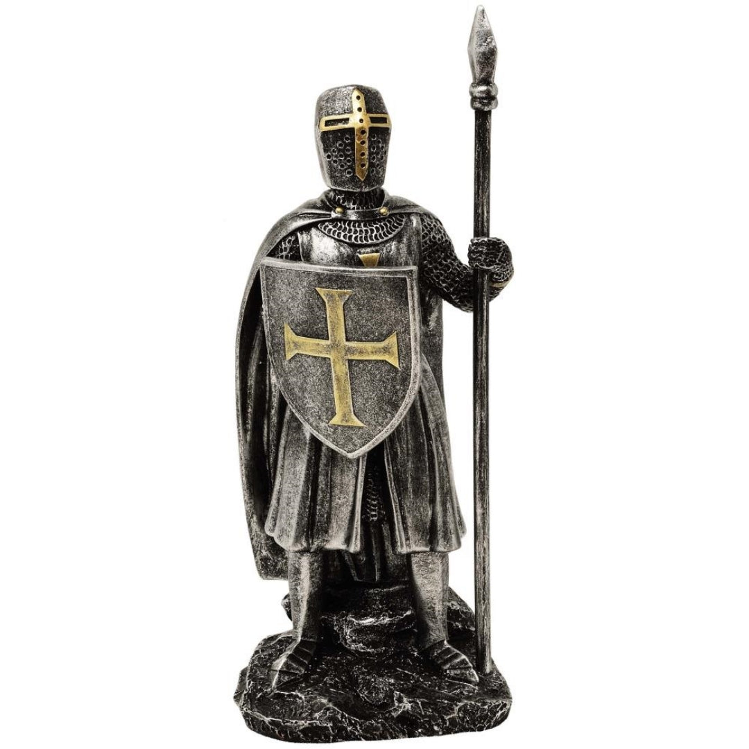 Figur Ritter mit Speer 20 cm mit personalisierbarer Gravur – handbemalte Polyresin-Dekoration als Geschenk für Geschichts- und Militärliebhaber