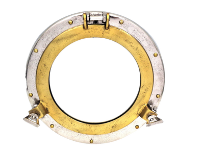 Bullauge-Spiegel mit 28 cm Durchmesser, Metallrahmen in Silber oder Gold, mit personalisierbarer Gravur
