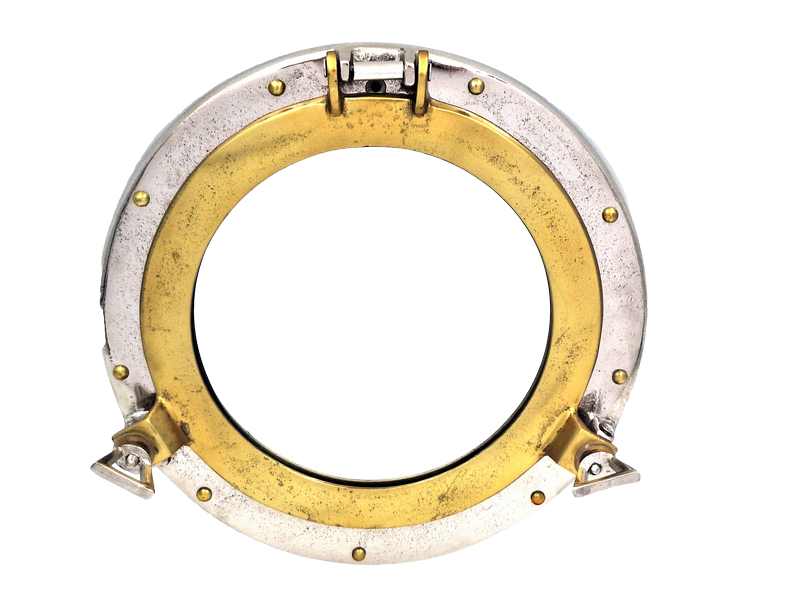 Bullauge-Spiegel mit 28 cm Durchmesser, Metallrahmen in Silber oder Gold, mit personalisierbarer Gravur