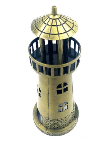 Leuchtturm-Teelichthalter 18,5 cm in antikem Gold mit Gravuroption