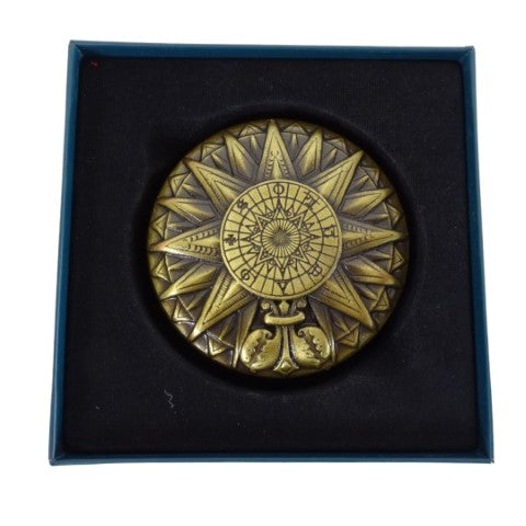 Messing-Renaissance-Sonnenkompass mit Gravur – elegantes Vintage-Geschenk, Höhe 4,5 cm, Durchmesser 8,5 cm