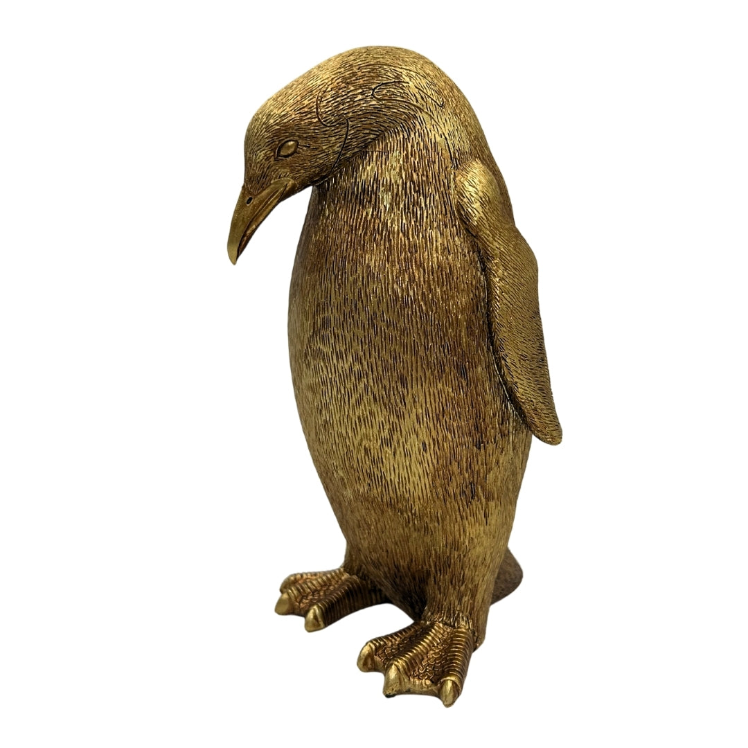 Goldener Pinguin 20,5 cm mit personalisierbarer Gravur – elegante Dekorationsfigur als Geschenk, Glamour-Stil, Art Deco, aus hochwertigem Polyresin gefertigt