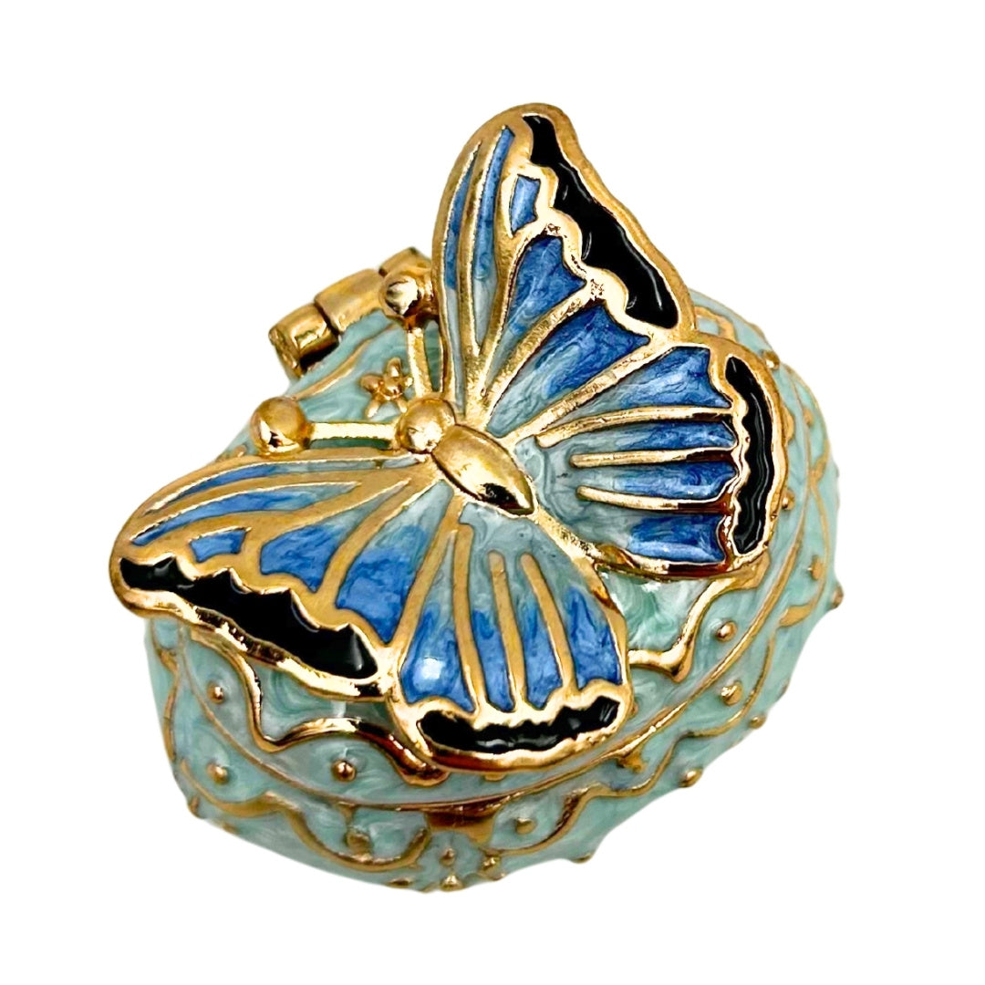 Exklusive Schmuckschatulle Schmetterling mit Kristallen, personalisiert mit Gravur, Weiß-Gold, Höhe 3,5 cm  