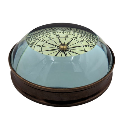Retro-Messing-Linsenkompass Replik mit Gravur – personalisiertes Geschenk für Reisende, maritimer Stil, Maße 8x8x2,7 cm, Messing und Glas, inspirierendes Sprichwort