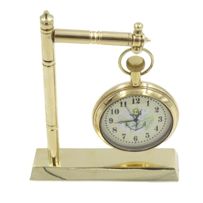 Maritimer Messinguhr für den Schreibtisch NC2126 mit Gravurmöglichkeit, 12 cm Höhe, ideales Geschenk für Segelliebhaber mit Anker- und Segelschiff-Motiv