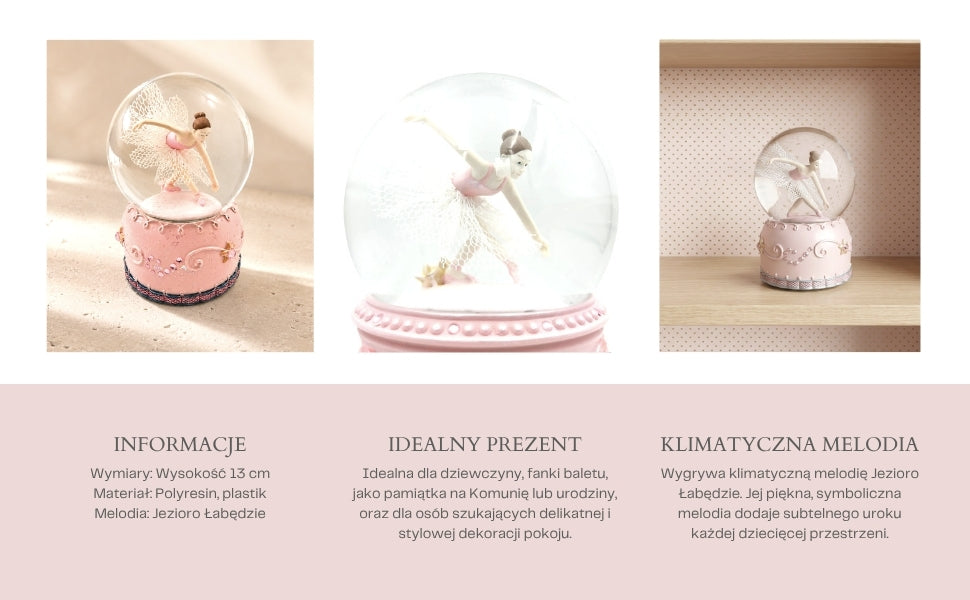 Tanzende Ballerina in 12 cm Glaskugel mit personalisierbarer Gravur - Elegante pastellfarbene Dekoration als Geschenk für Ballettliebhaber, aus Polyresin und Glas gefertigt