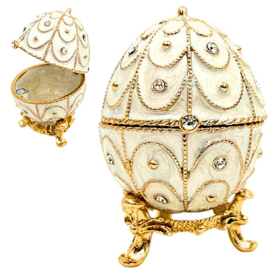 Exklusive Fabergé-Ei Schmuckschatulle aus Metall mit Kristallen in Weiß-Gold mit Gravur-Personalisierung  