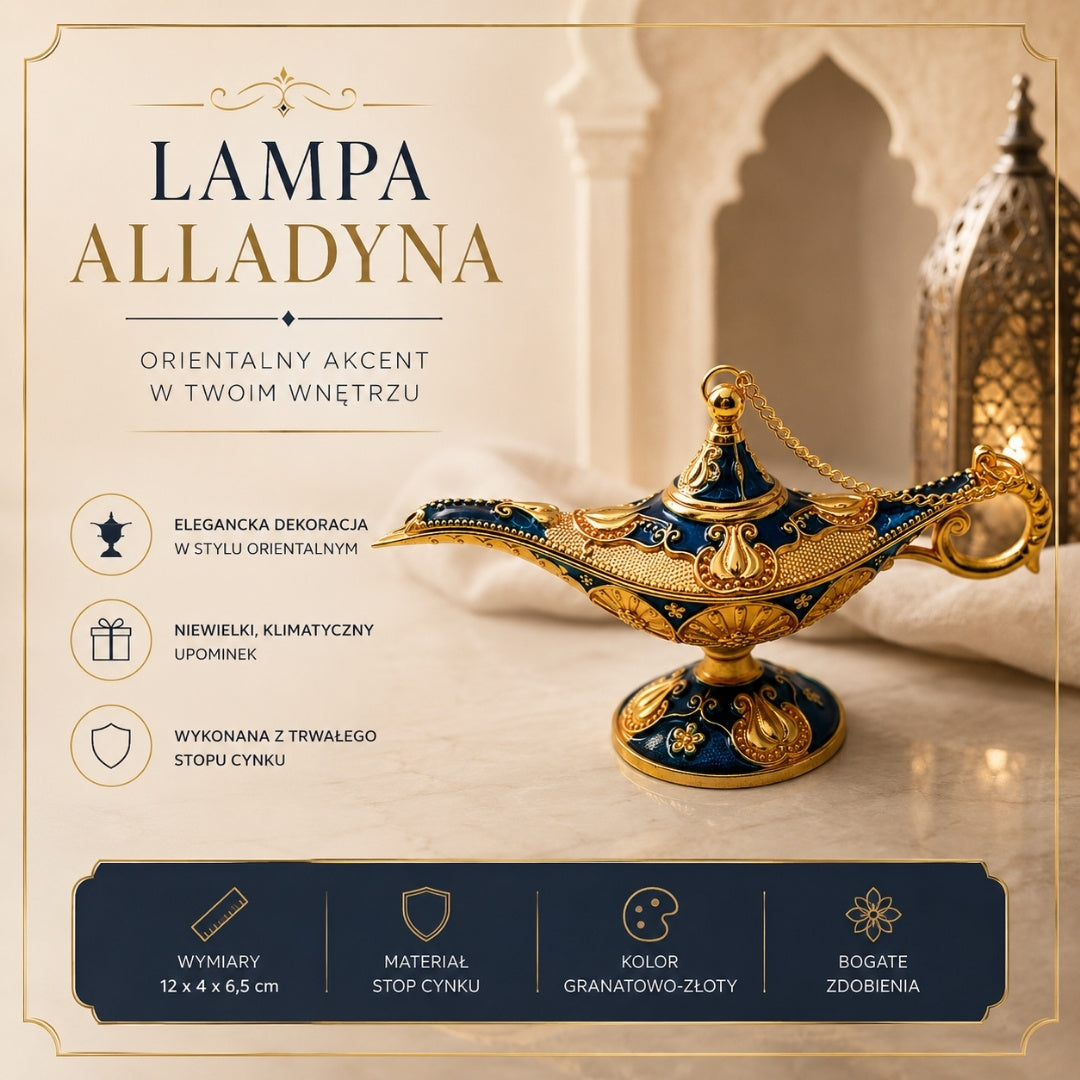 Aladin-Lampe aus Metall, blau-goldfarben, 12 cm, mit Gravur-Personalisierung