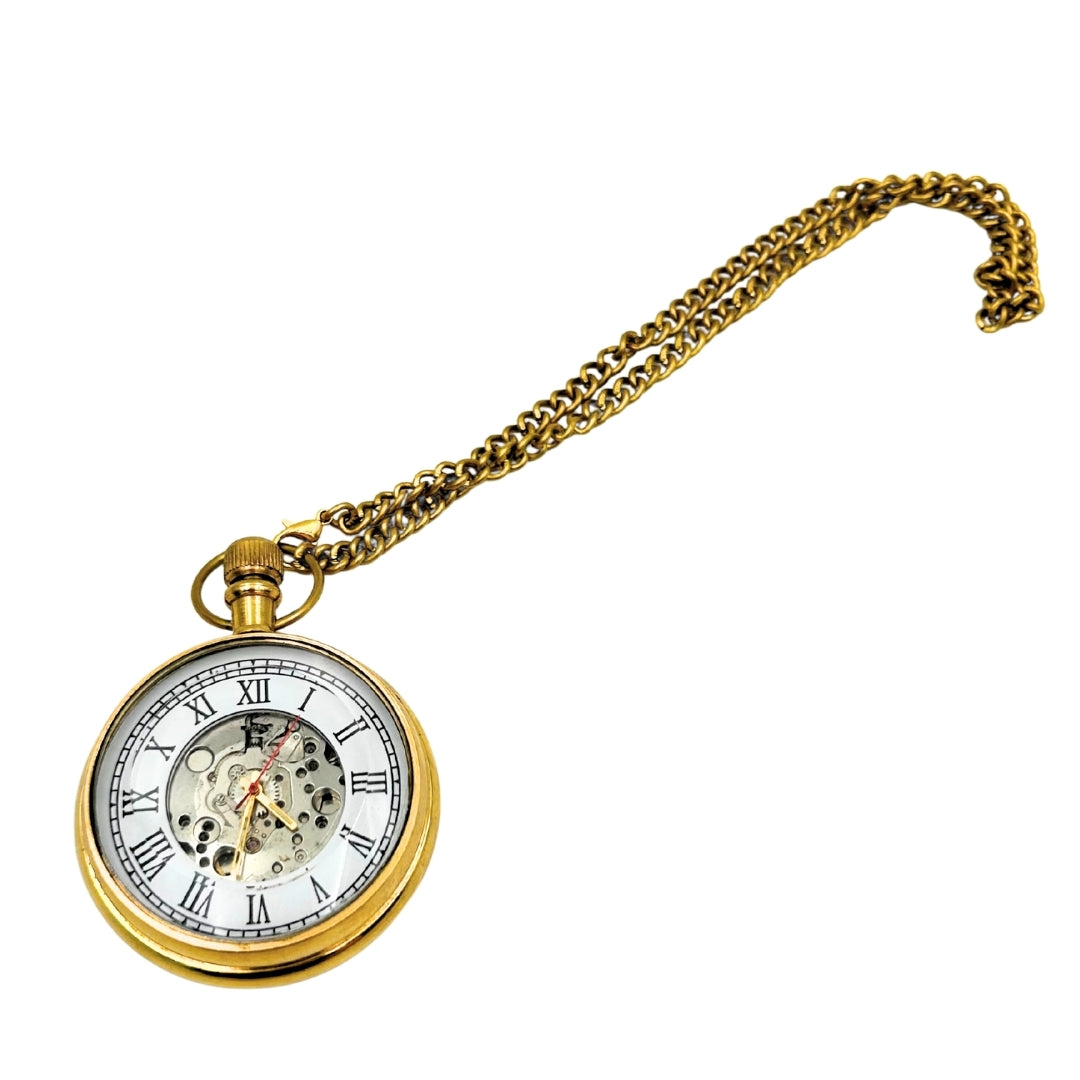 Mechanische Retro-Taschenuhr mit Kette und Gravur