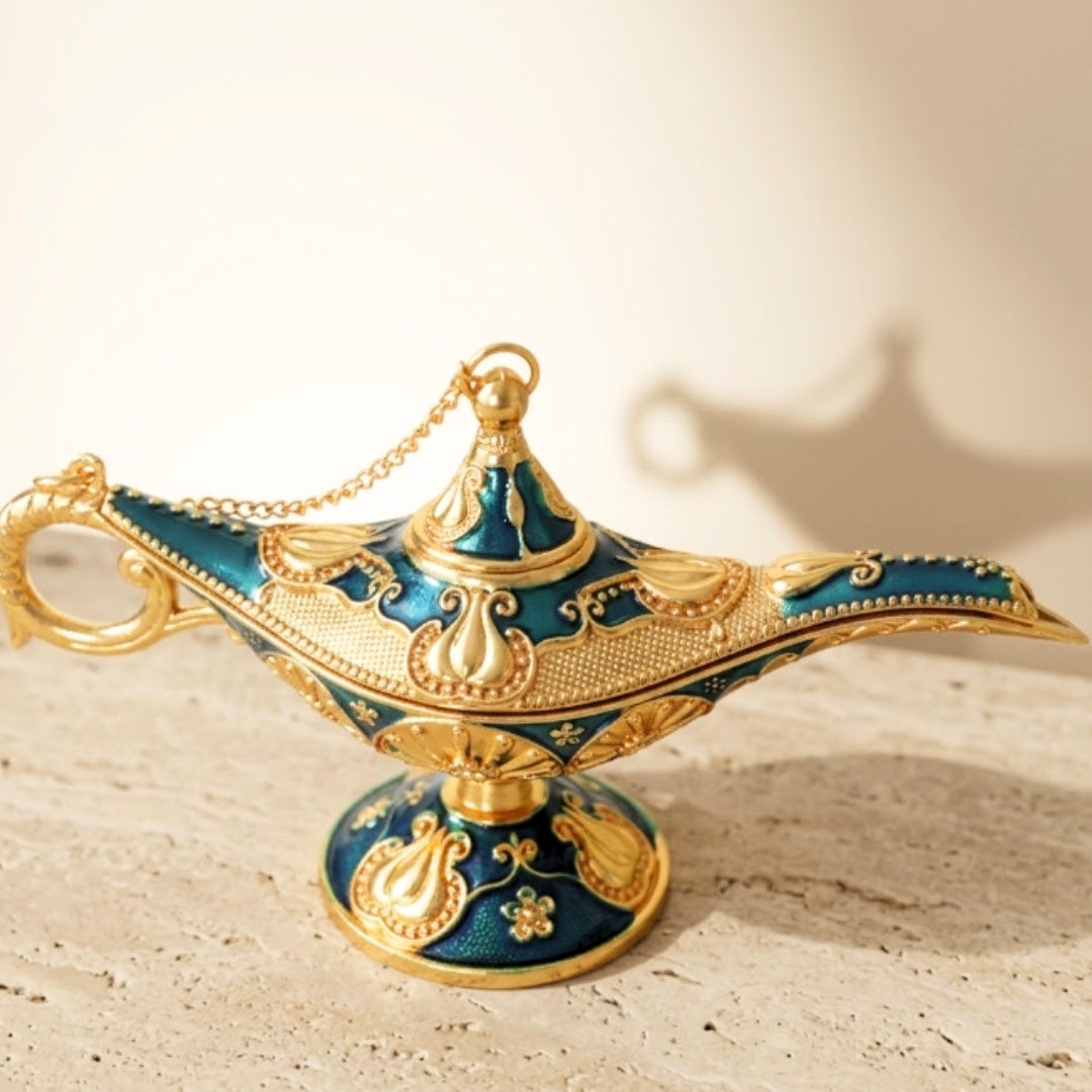 Aladin-Lampe aus Metall, blau-goldfarben, 12 cm, mit Gravur-Personalisierung