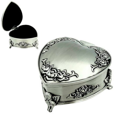 Metall-Schmuckschatulle in Herzform mit personalisierbarer Gravur – elegantes Geschenk zu Valentinstag, Jubiläum oder Geburtstag, verziert mit Rosenmotiv, Maße 8,7 x 8,4 x 5,1 cm