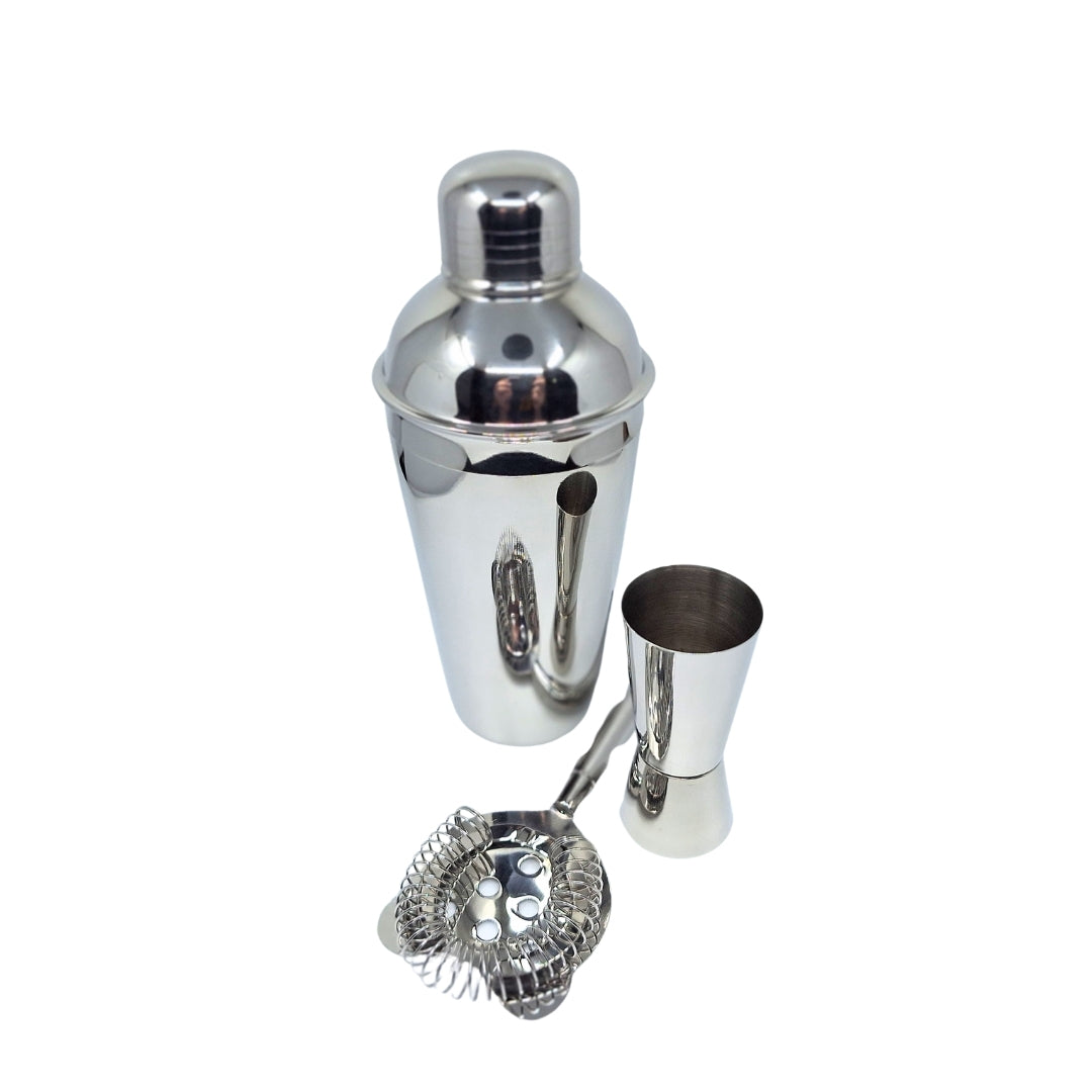 Barkeeper-Set Steel 3-teilig mit Gravur-Personalisierung - Shaker 750 ml, Jigger 15/30 ml, Sieb - elegantes Geschenk für Cocktail-Liebhaber, Edelstahl, silberne Farbe