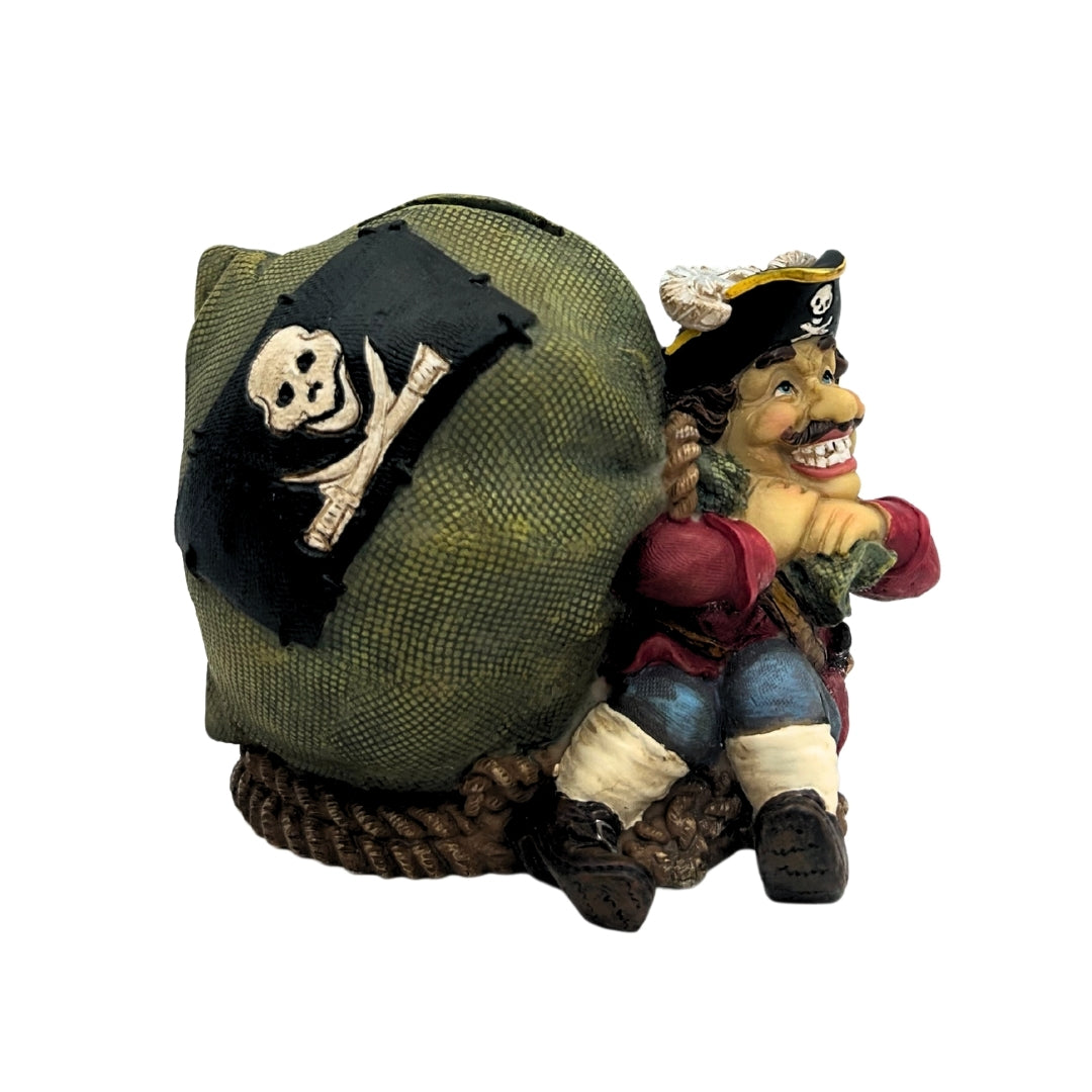 Dekorative Spardose Pirat mit Schatz 14 cm mit personalisierbarer Gravur