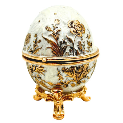 Exklusive Fabergé-Ei Schmuckschatulle aus Metall mit Kristallen in Weiß-Gold mit Gravur-Personalisierung  