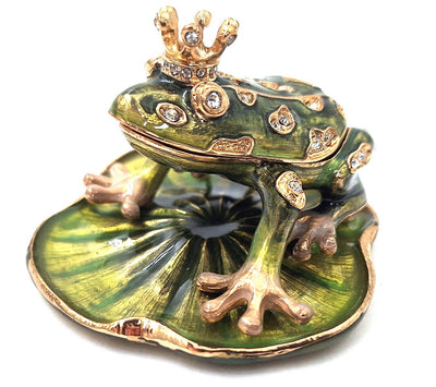 Exklusive Metall-Geschenkbox in Froschform mit Kristallen, dunkelgrün und gold, personalisierbare Gravur, ideales Geschenk, Maße 6,5x6,7x4,5 cm  