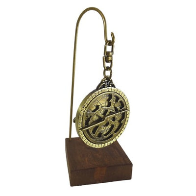 Miniatur-Astrolabium H81 auf Holzsockel mit personalisierbarer Gravur – elegantes Deko-Element als Geschenk für Astronomie-Liebhaber, Höhe 13 cm, Durchmesser 4,5 cm, außergewöhnliche Detailarbeit