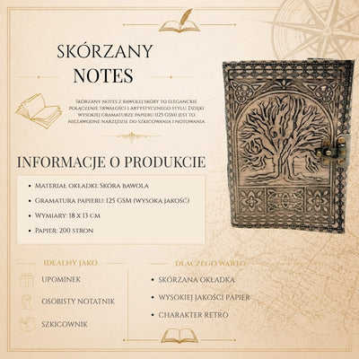 Retro-Ledernotizbuch Baum des Lebens mit Gravur