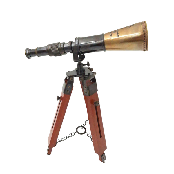 Messing-Teleskop auf Dreibein mit Gravurpersonalisierung - elegantes Deko-Element als Geschenk, Höhe verstellbar bis 30 cm