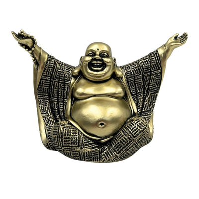 Figur des fröhlichen Buddha in Gold mit personalisierbarer Gravur – elegante Geschenkdekoration, Höhe 17,1 cm aus Polyresin, Symbol für Reichtum und Glück  