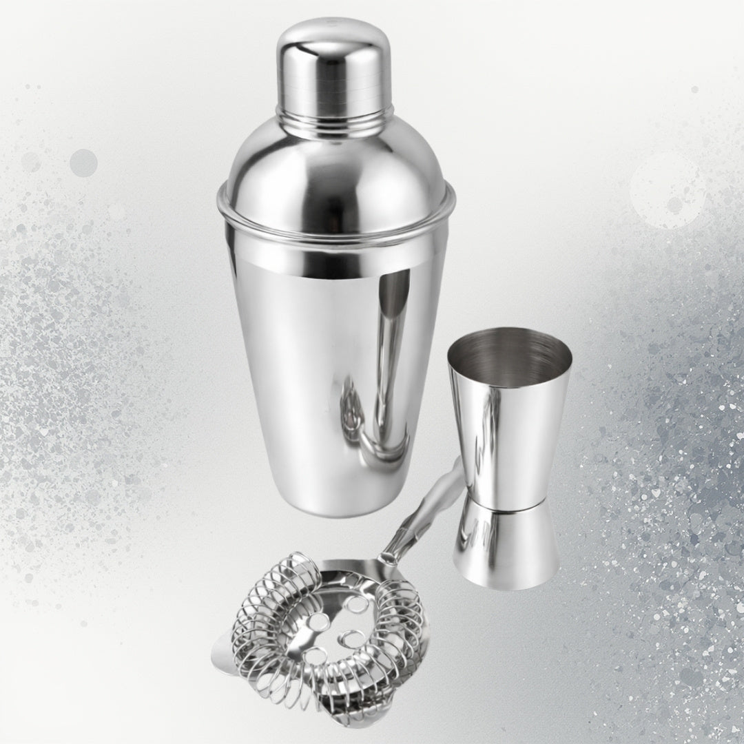 Barkeeper-Set Steel 3-teilig mit Gravur-Personalisierung - Shaker 750 ml, Jigger 15/30 ml, Sieb - elegantes Geschenk für Cocktail-Liebhaber, Edelstahl, silberne Farbe