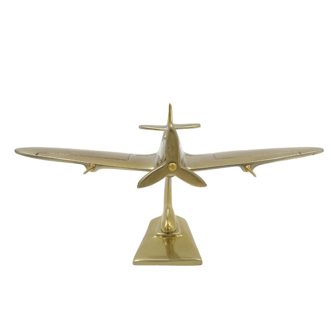 Modell des Jagdflugzeugs Spitfire aus Aluminium in Gold mit personalisierbarer Gravur