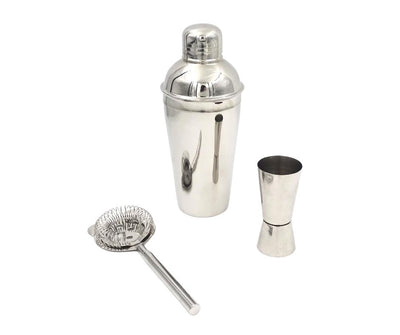 Barkeeper-Set Steel 3-teilig mit Gravur-Personalisierung - Shaker 750 ml, Jigger 15/30 ml, Sieb - elegantes Geschenk für Cocktail-Liebhaber, Edelstahl, silberne Farbe