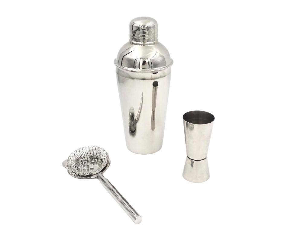 Barkeeper-Set Steel 3-teilig mit Gravur-Personalisierung - Shaker 750 ml, Jigger 15/30 ml, Sieb - elegantes Geschenk für Cocktail-Liebhaber, Edelstahl, silberne Farbe