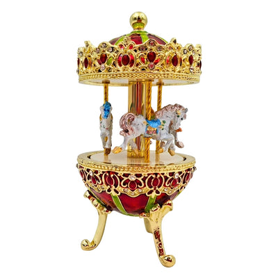 Musikspieluhr Karussell mit Gravur - Elegante Dekoration in Gold und Rot, 14 cm