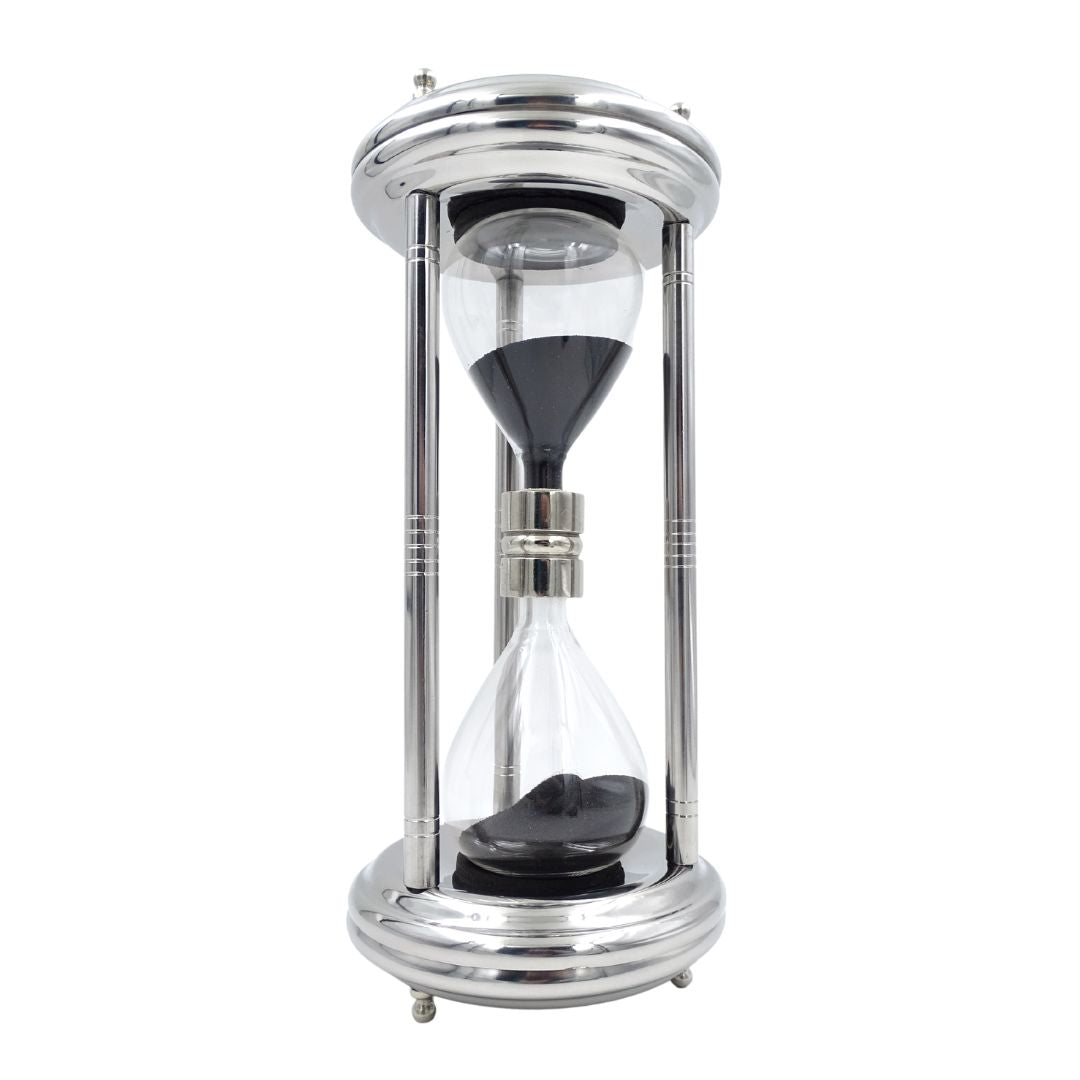 Große silberne Sanduhr 10 min mit Gravurmöglichkeit