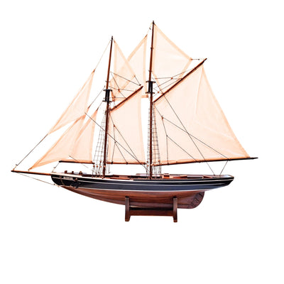 Modell des Bluenose-Schoners 78 cm mit Gravur – elegante maritime Holzdekoration, Geschenk für Segel- und Meeresgeschichtsfreunde mit natürlichen Segeln