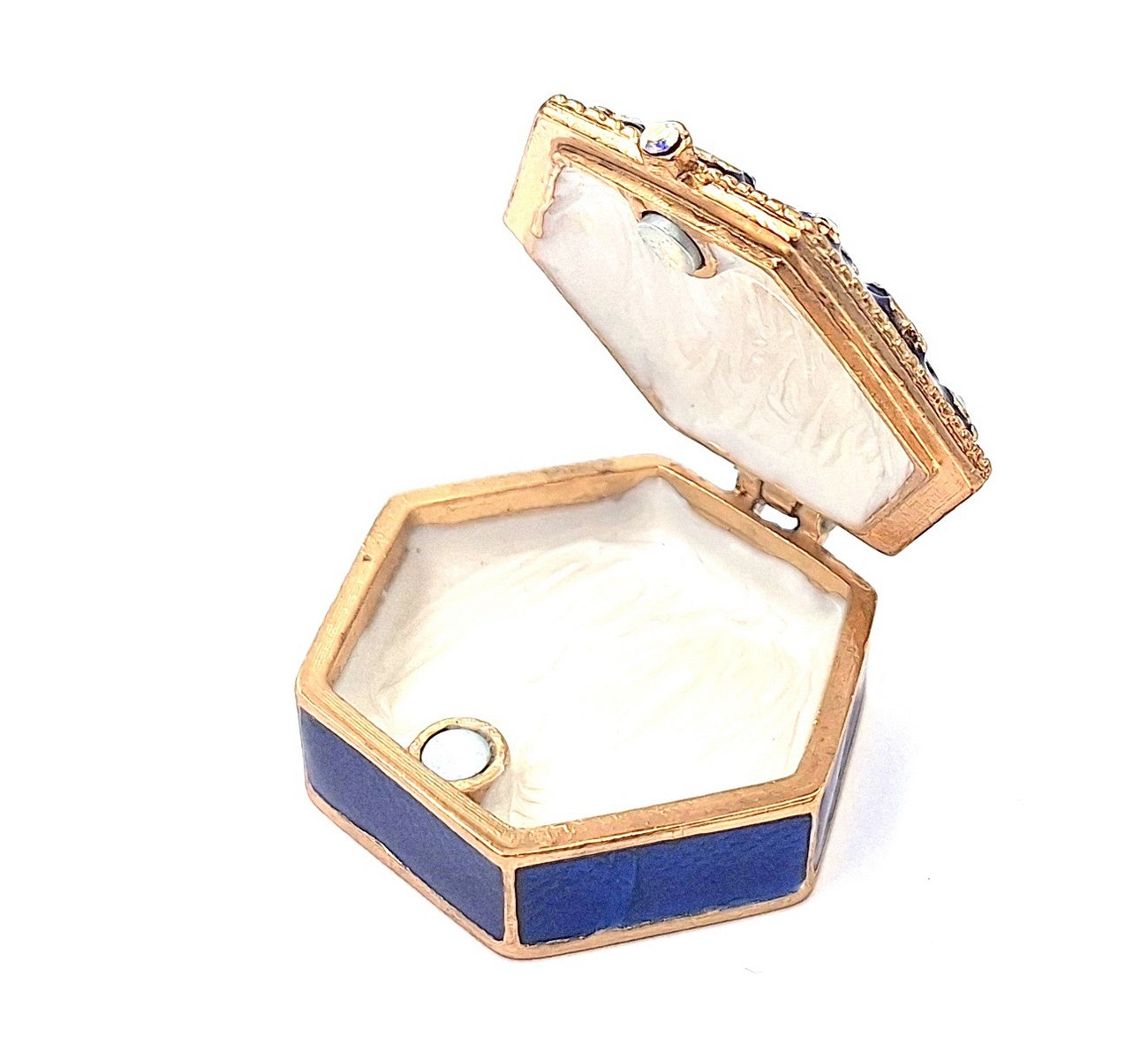 Elegante Metall-Geschenkbox mit Kristallen B0035-08BL in Marineblau-Gold mit personalisierbarer Gravur  