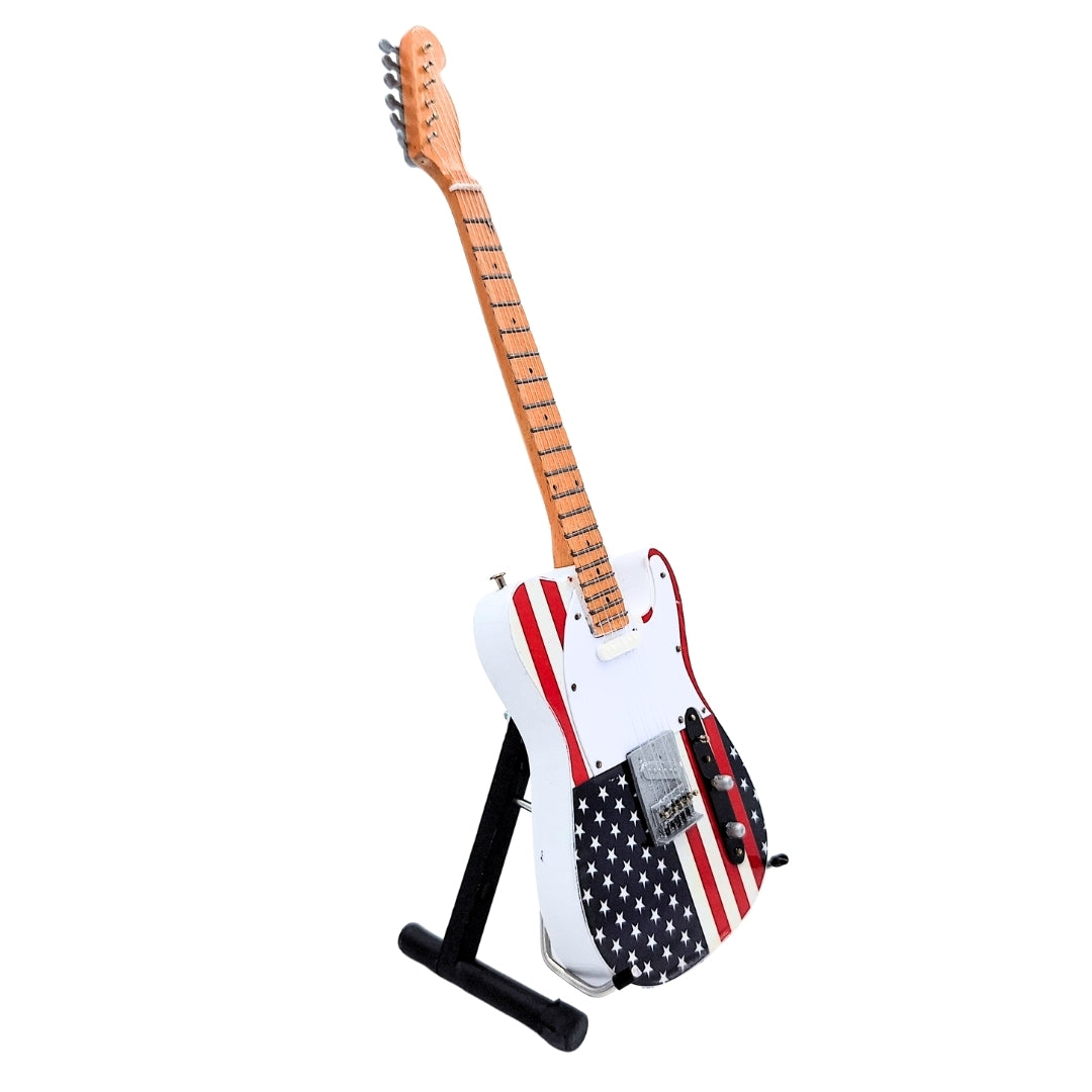 Mini-Sammlergitarre MGT-2639 im Stil von Bruce Springsteen mit der Möglichkeit einer personalisierten Gravur, handgefertigt aus Mahagoni, ideales Geschenk für Musikfans, Höhe 27,5 cm