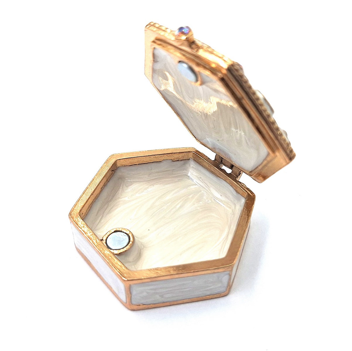 Elegante Metall-Geschenkbox mit Kristallen B0035-08WH, Weiß-Gold, personalisierbare Gravur, ideal für Schmuck und Kleinigkeiten, 5x5x2 cm  