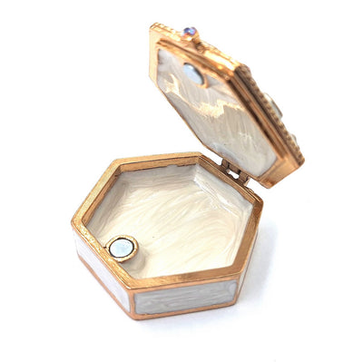 Elegante Metall-Geschenkbox mit Kristallen B0035-08WH, Weiß-Gold, personalisierbare Gravur, ideal für Schmuck und Kleinigkeiten, 5x5x2 cm  