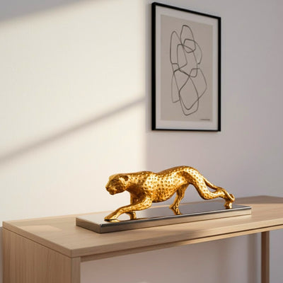 Elegante dekorative Leopardfigur, goldfarben, 42 cm, mit personalisierbarer Gravur
