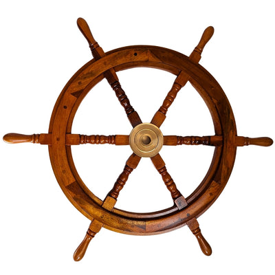 Holz-Steuerrad mit Messing-Einsatz 75 cm mit Möglichkeit zur personalisierten Gravur