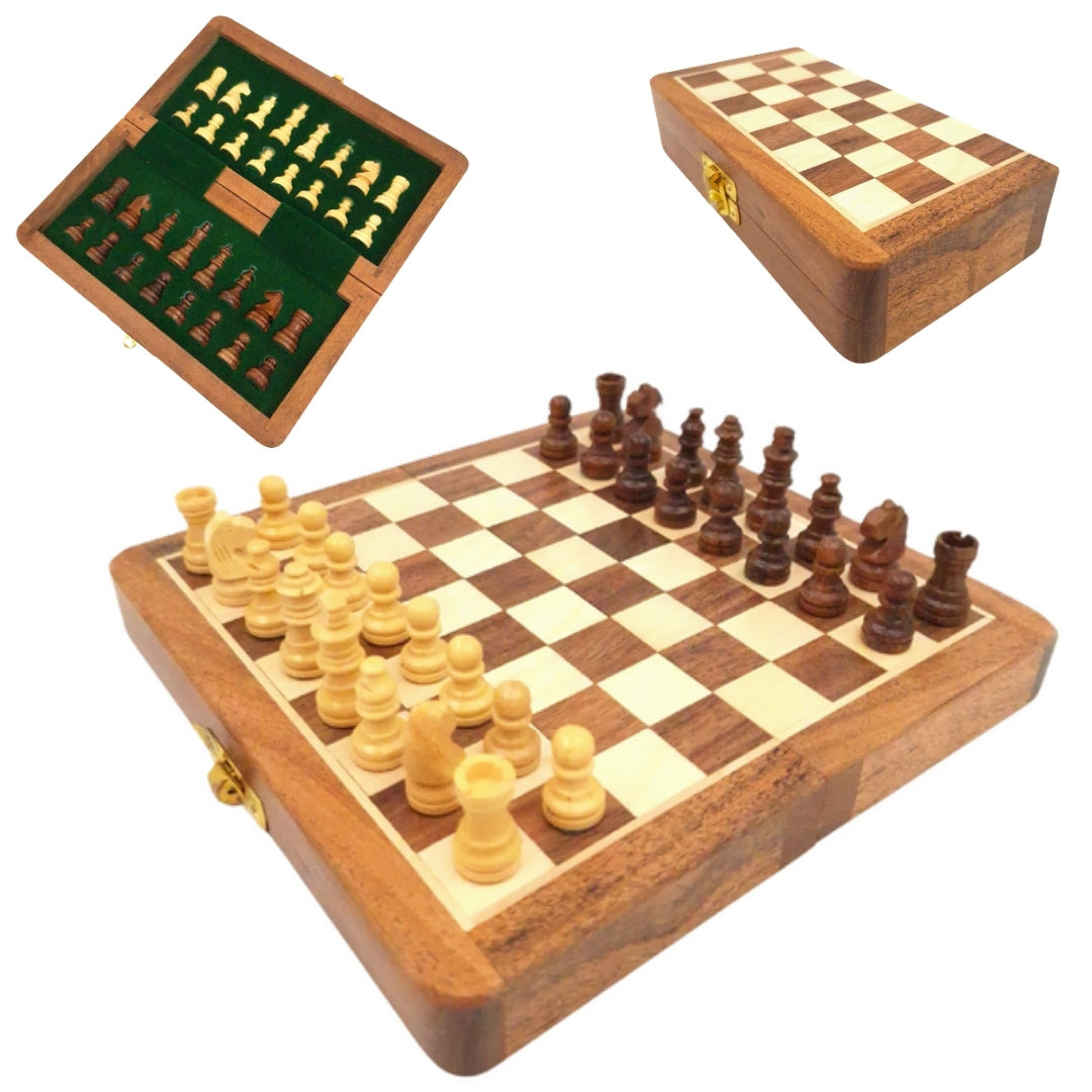 Magnetisches Holzschach 17x17 cm mit personalisierter Gravur