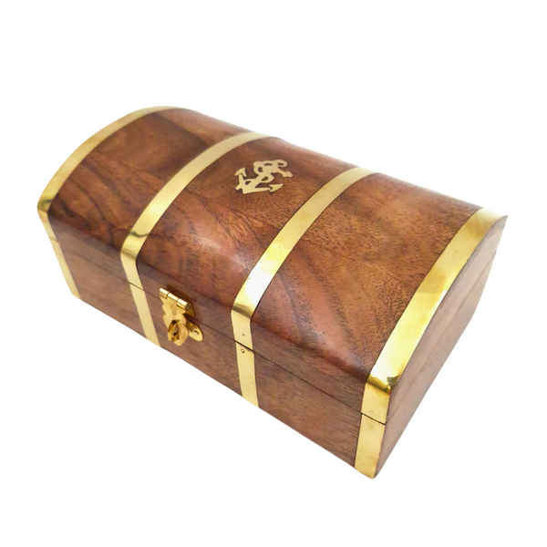 Maritimes Vintage-Holzschatulle DNU-020 mit Messinganker-Motiv, personalisierte Gravur, ideal als Geschenk für Meeresliebhaber, Maße 18,4 × 12,7 × 7,6 cm