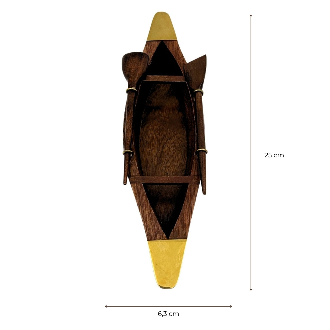 Elegantes Holzmodell eines Bootes 25 cm - Schreibtischdekoration mit Messingelementen - Ideales Geschenk für einen Segler mit Option zur Personalisierung durch Gravur - Maritimer und Retro-Stil