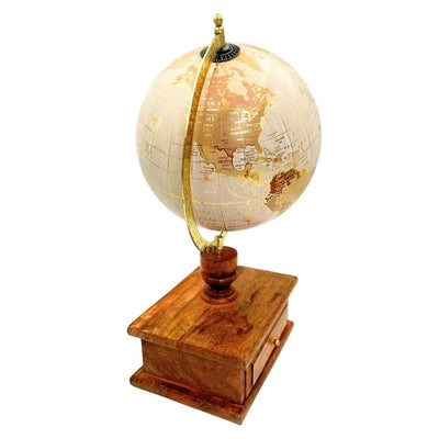 Eleganter Vintage-Schreibtischglobus mit Holzsockel und Schublade